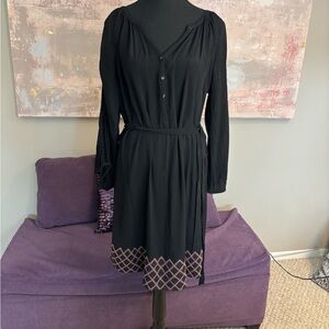 Hatley Black Bishop Sleeve‎ Mid Length Dress w/Pink Detail Size M